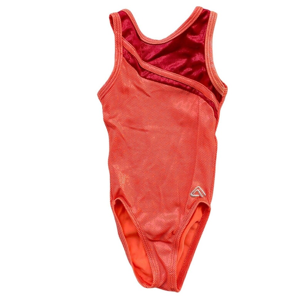 ALPHA Factor Gymnastics Leotard Orange Red Dot Iridescent CXS Child Extra Small